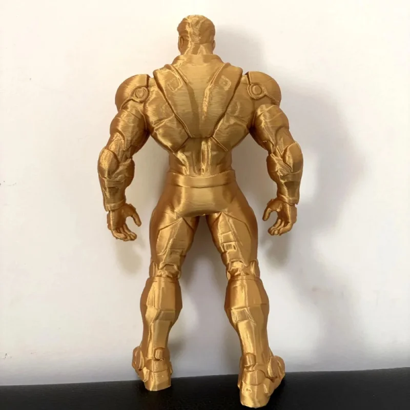 Science fiction mecha fitness. Lustrous gold PLA material printed mechanical muscle man desktop decoration.