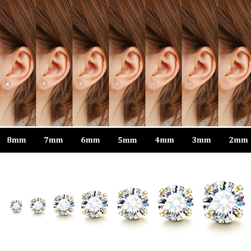 1Pair Stainless Steel Crystal Screw Back Stud Flat Earrings for Women Men Punk Cool Clear Cubic Zirconia Tiny Piercing New Style