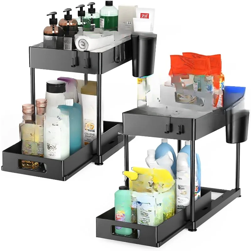 

Under Sink Organizers and Storage, 2 Pack Large Capacity Heavy Load Pull-out Under Sink Shelves with Sliding Drawer