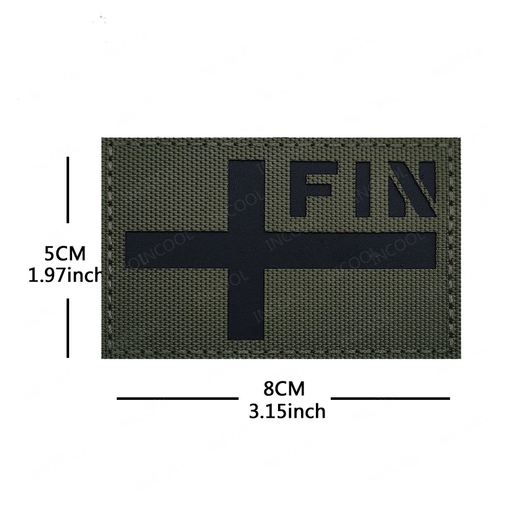 Finland Flag PVC Rubber Patch Embroidered FIN Suomi Flags Reflective Khaki Green Tactical Patches Badges For Clothing Backpack