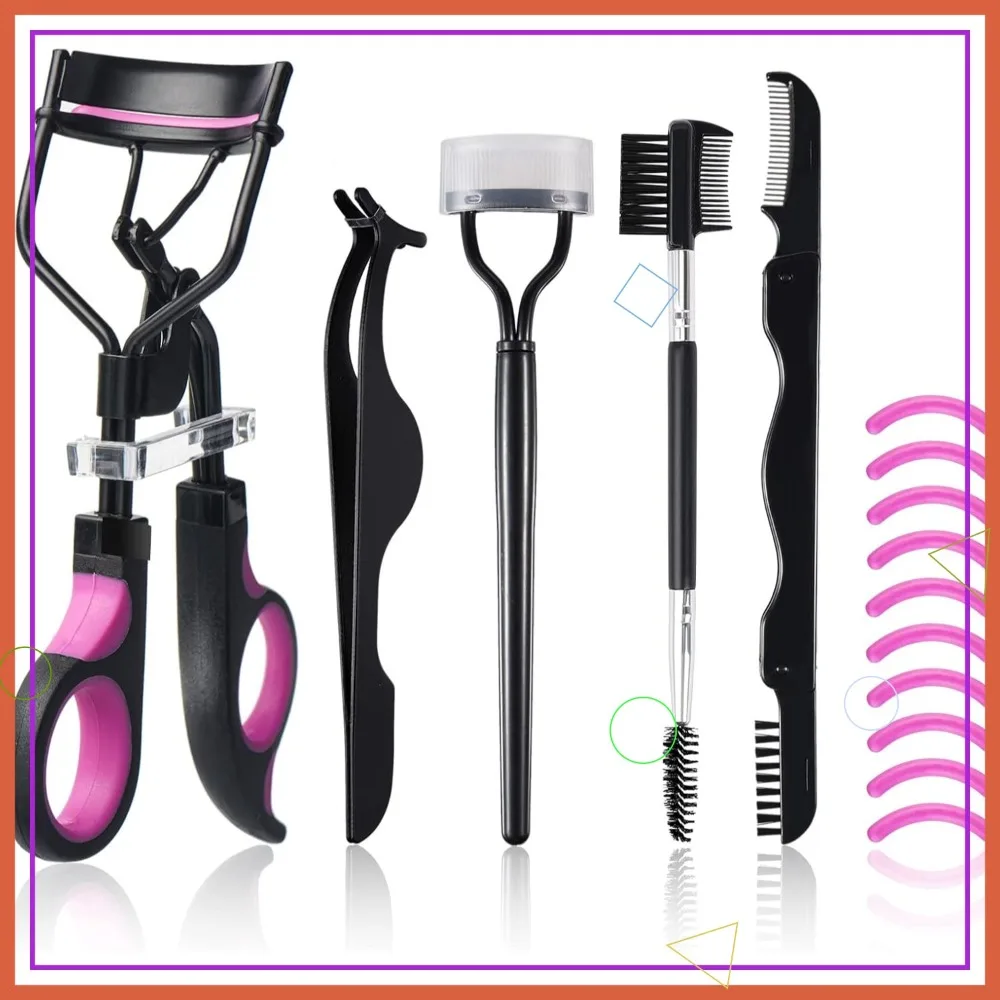 Complete Eyelash Curler Kit with Comb, Brushes, Tweezers, and 10 Refills