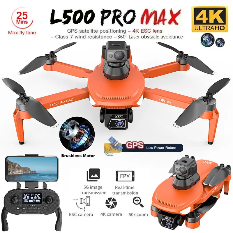 L500 PRO MAX GPS Drone 4K Professional HD Dual Camera 5G WIFI 360°Obstacle Avoidance Brushless Motor RC Quadcopter FPV Drones