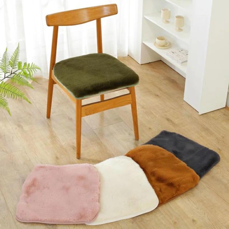 Winter Faux Rabbit Plush Chair Cushion Thick and Warm Office Student Anti Slip Artifact Super Soft Cozy Seat Cushion for Home