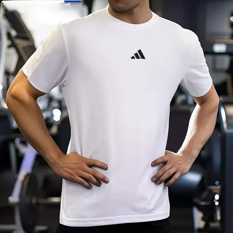 

Adidas short-sleeved men's summer running casual half-sleeve sports clothing, white pure cotton round-neck T-shirt JF1092
