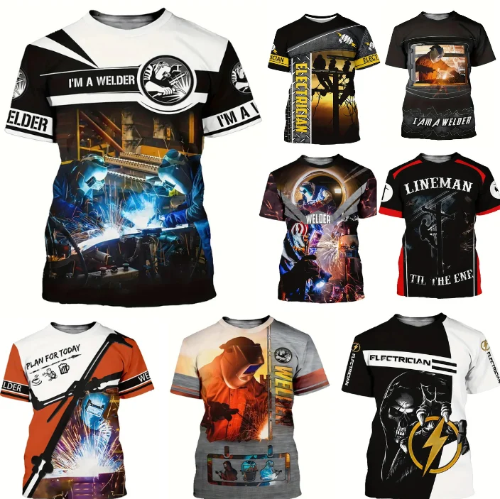 Uniforme de electricista para hombre, 3D Camiseta con estampado, traje de trabajo de soldador eléctrico, informal, talla grande, Unisex, ropa de