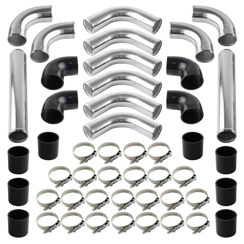 

Intercooler Pipe 3" 76mm Universal 12PCS Turbo Piping+ Silicone Hose T-Clamp Kit Coupler Polished Sliver Aluminum