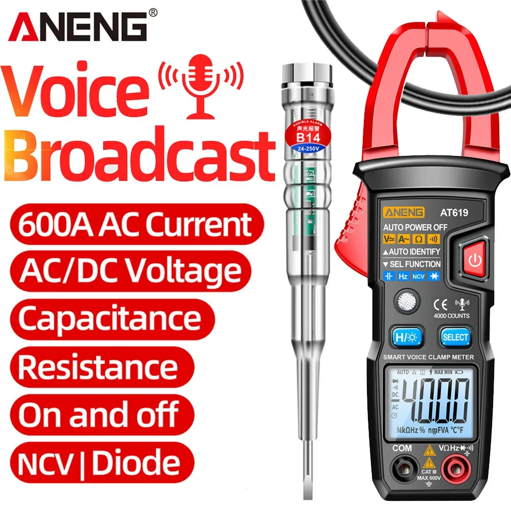 NCV Induction Multimeter Voice Broadcast Tester AC/DC Voltage ANENG AT619+B14 Electric Induced Screwdriver Detector Tools﻿ Kit