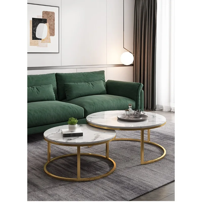 라이트 럭셔리 록 슬래브 커피 테이블 원형 티 테이블 커피 테이블, 심플한 거실 소형 아파트 사이드 테이블 조합