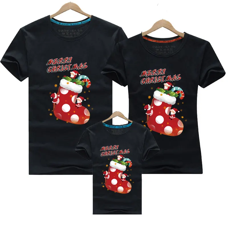 

Father Mother Son Daughter Clothes Christmas Family Matching Outfits Short Sleeve Cotton Cartoon Print Women Men Kids T-shirt