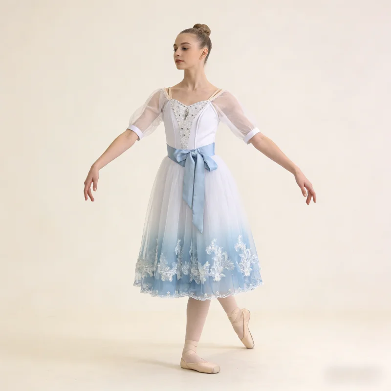

BT26011113 High Quality Custom Size Kids Girls Ballet Dance Performance Wear Gilsay Blue Long Romantic Tutu Dress