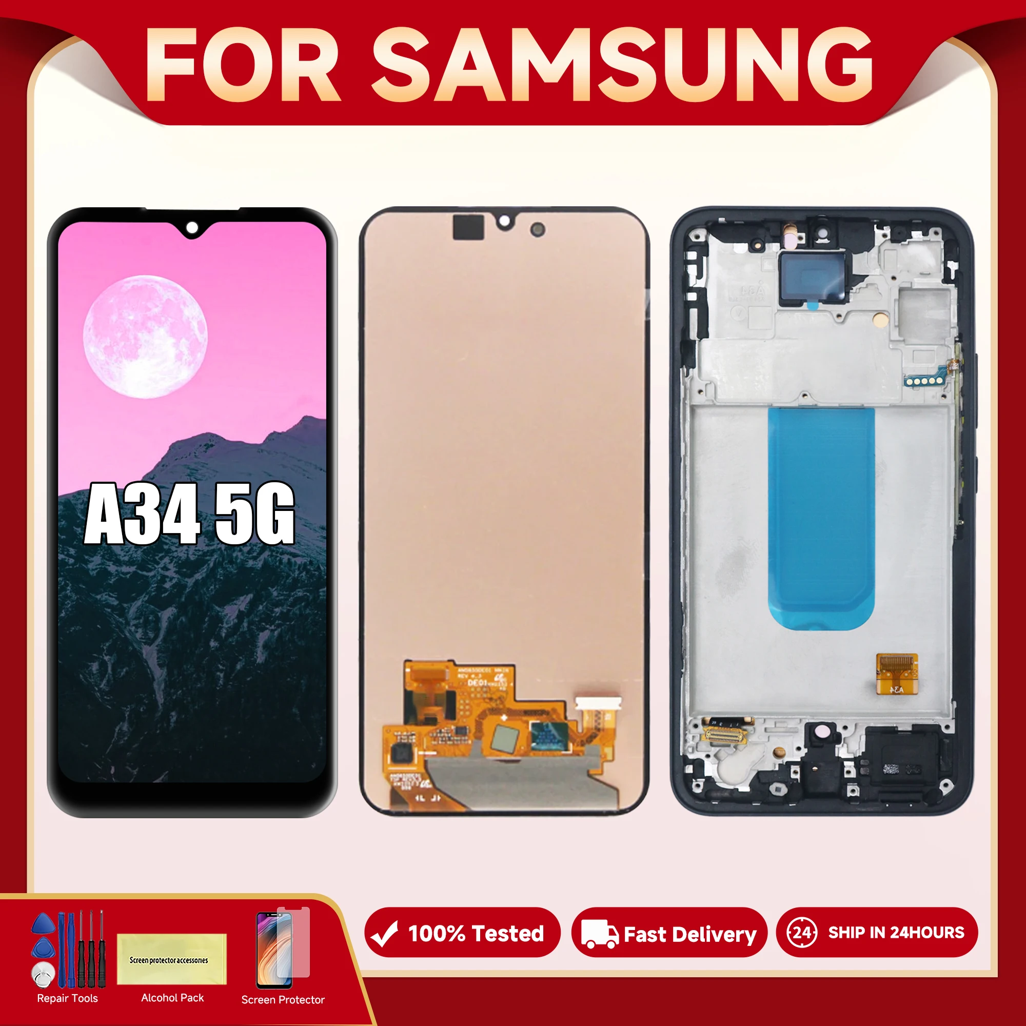 A34 5G For Samsung 6.6\'\'For AMOLED A34 A346 A346B A346E A346M A3460 LCD Display Touch Screen Digitizer Assembly Replacement