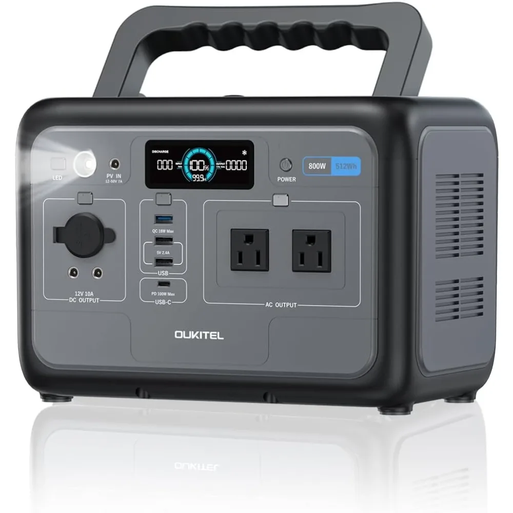 

Portable Power Station 800W, 512Wh Solar Generator LiFePO4 Battery Backup for Emergency Home Camping RVs
