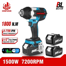 ONEVAN 1800N.M Torque Brushless Electric Wrench Cordless Impact Wrench Rechargeable Car Repair Tool For Makita 18V Battery