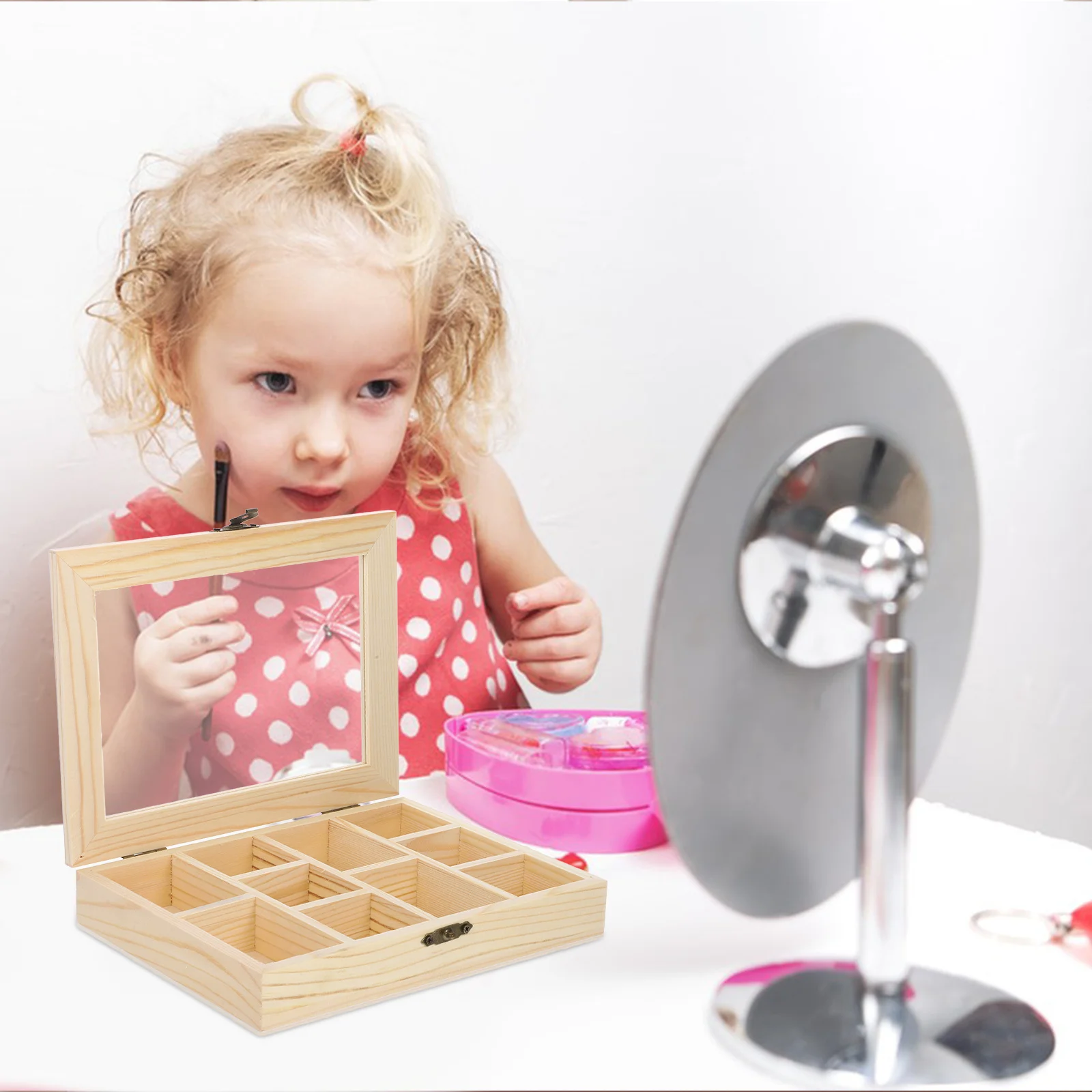 

Unfinished Wooden Jewelry Box Clear Lid DIY Compartment Organizer Storage Box Creativity Handcraft Unfinished Wood Tray