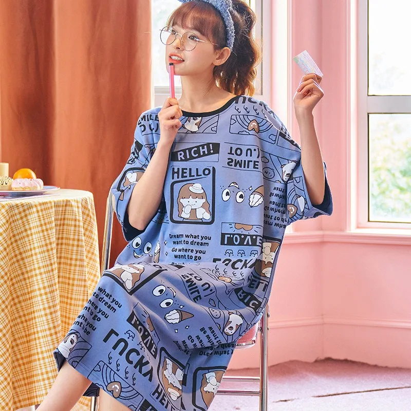 

Nightdress Women's Summer Short Sleeve Loungewear Cute Cartoon Loose Women's Pajamas