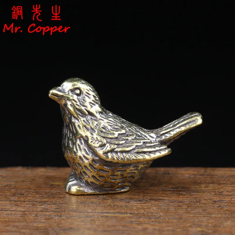 Small Sparrow Statue Metal Brass Tea Pet Table Ornament Home Decoration Accessories Retro Bird Animal Figurines Miniatures Craft