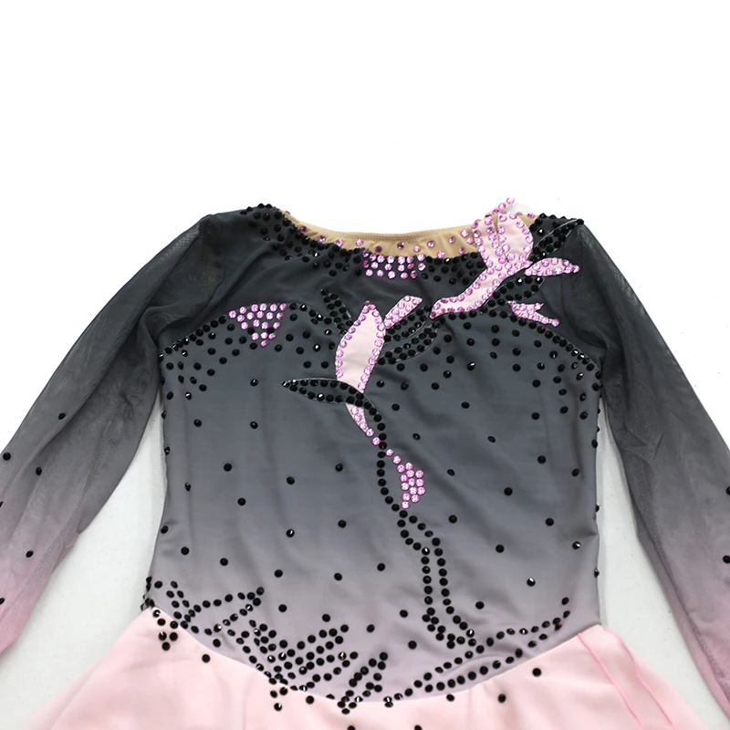 Customized Figure Skating Performance Dress for Children, Adults, and Girls, Competition Skirt, Grey Pink Gradient