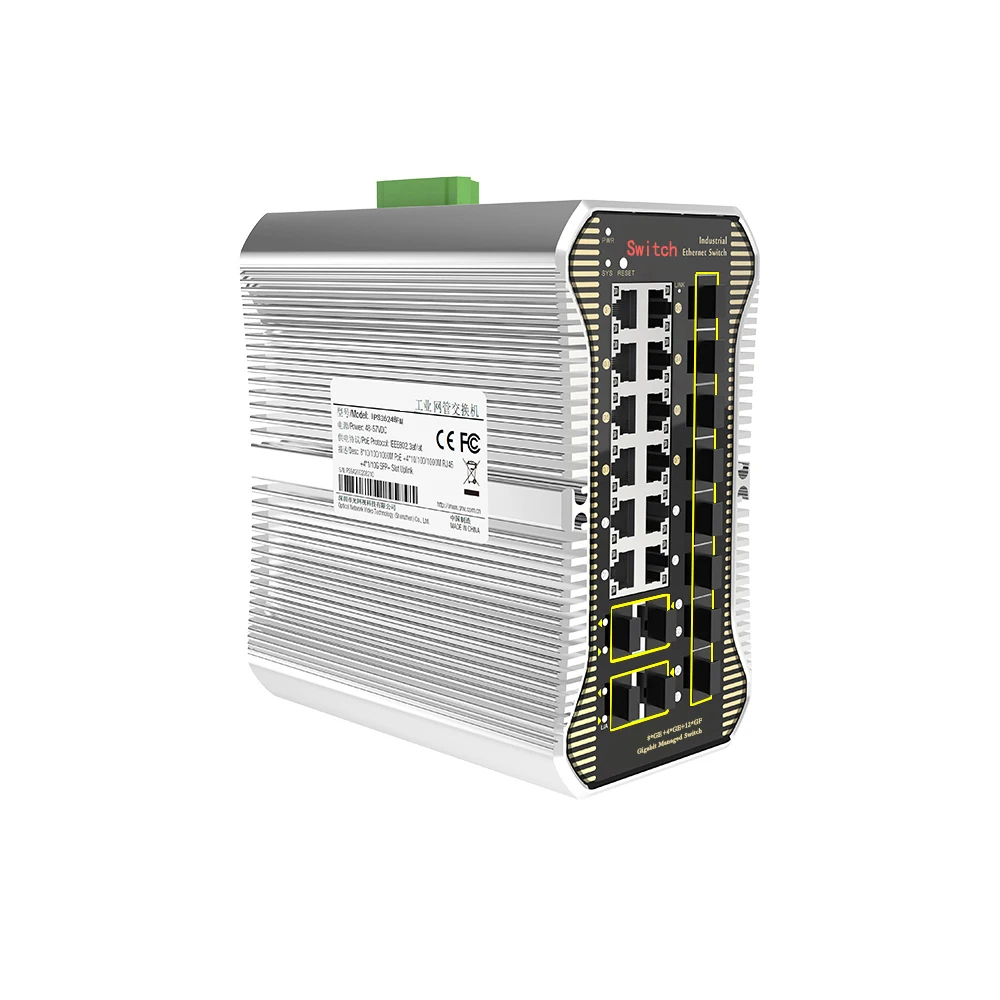 Gigabit 24 Port L2+ Managed Industrial PoE Switch 8 PoE port+ 4 RJ45+12 SFP(VTS) External Power Supply 240W support VLAN ERPS