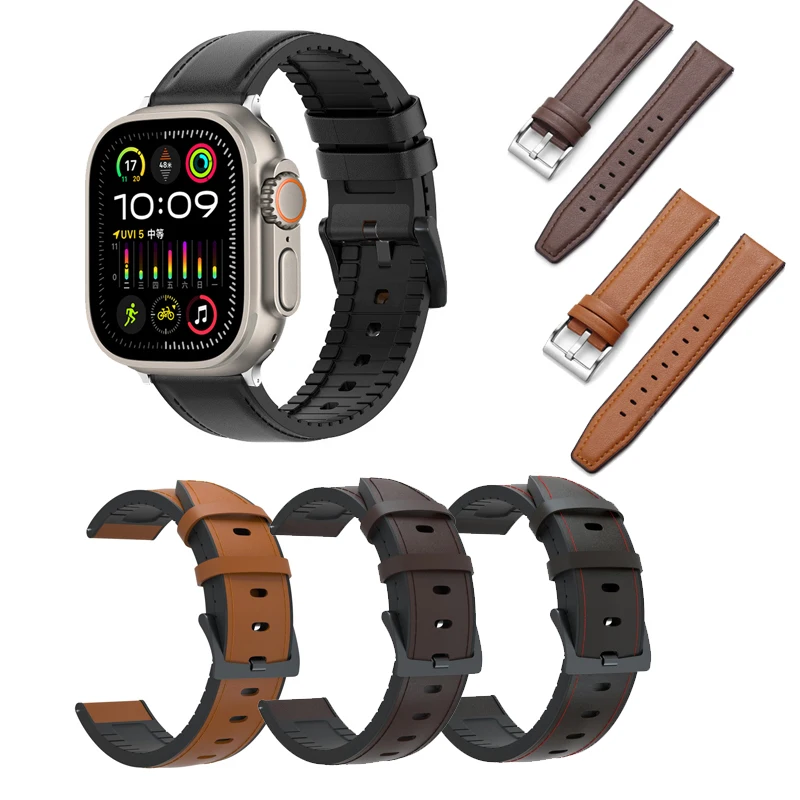 حزام من الجلد والسيليكون لساعة Apple Ultra2 Series 10 9 8 SE 7 6 5 4 3 2 1 لساعة IWatch Ultra 49 45 41 44 40 42 38 46 ملم