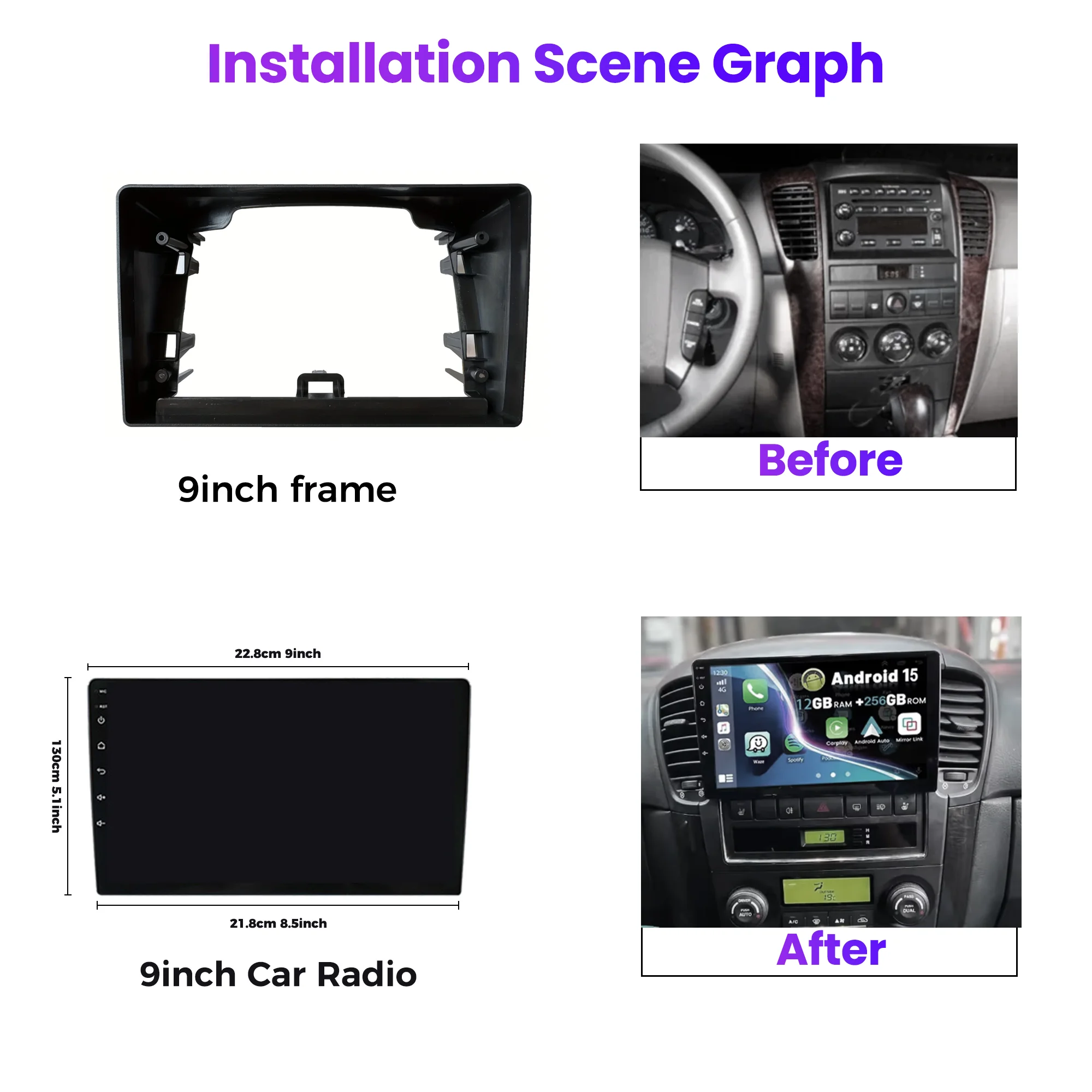 9 بوصة مزدوجة الدين إطار السيارة فآسيا محول أندرويد راديو الصوت داش تركيب لوحة عدة لكيا سورينتو 2002-2006 #2