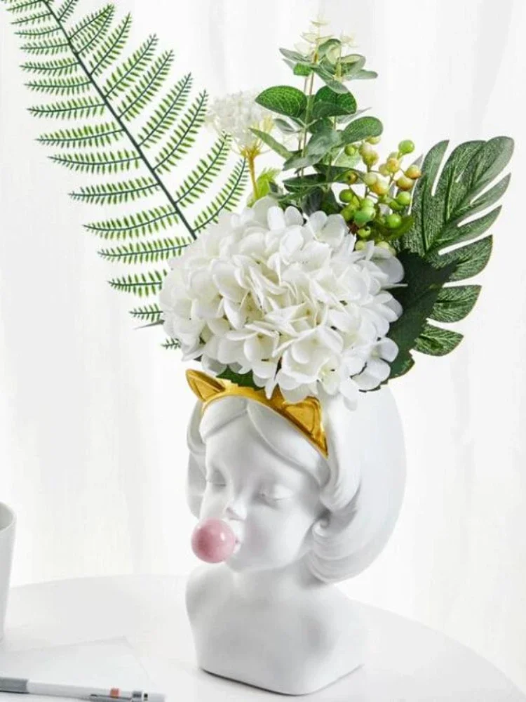 Cute Girl Blowing Bubbles Succulent Planters Vinyl Flower Pot Nordic Vase for Home Tabletop Decor Various Styles Flowerpot
