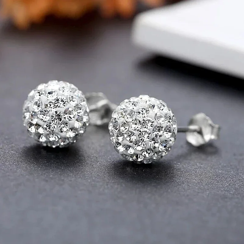 Various Size Ball-Shape Stud Earrings For Women Shiny Micro Crystal Paved Bright Beads Ear Nail Piercing Jewelry Accessories