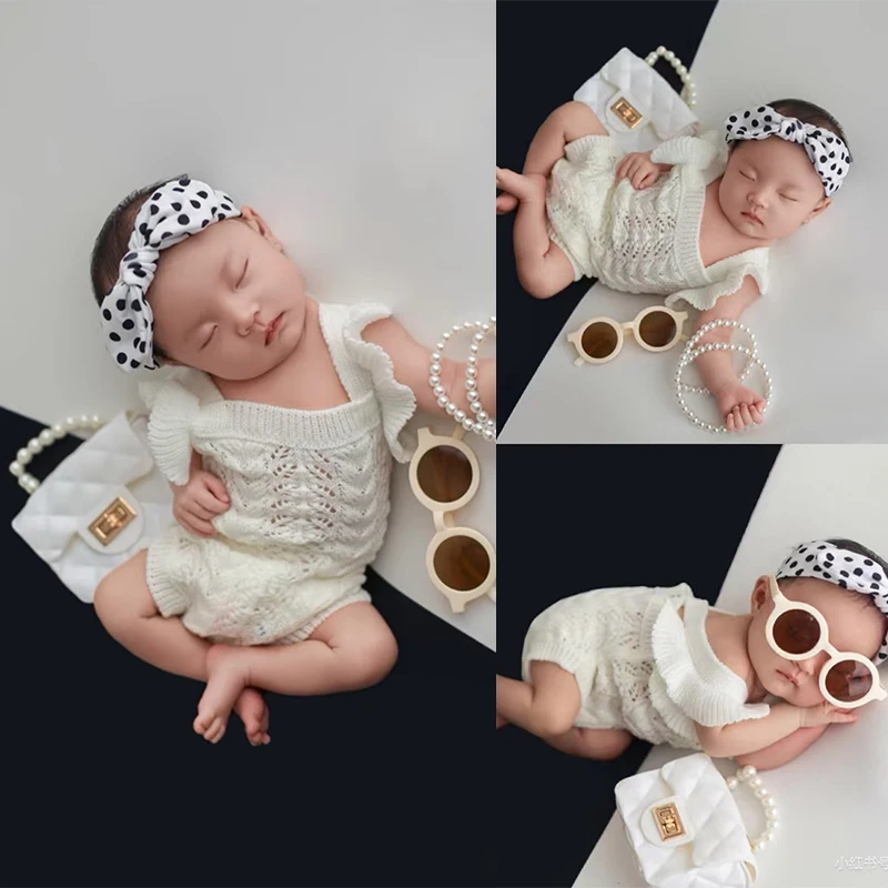 conjunto-de-ropa-para-fotografia-de-bebe-recien-nacido-mono-de-punto-blanco-diadema-de-lunares-collar-de-perlas-gafas-accesorio-para-sesion-de-fotos-en-estudio