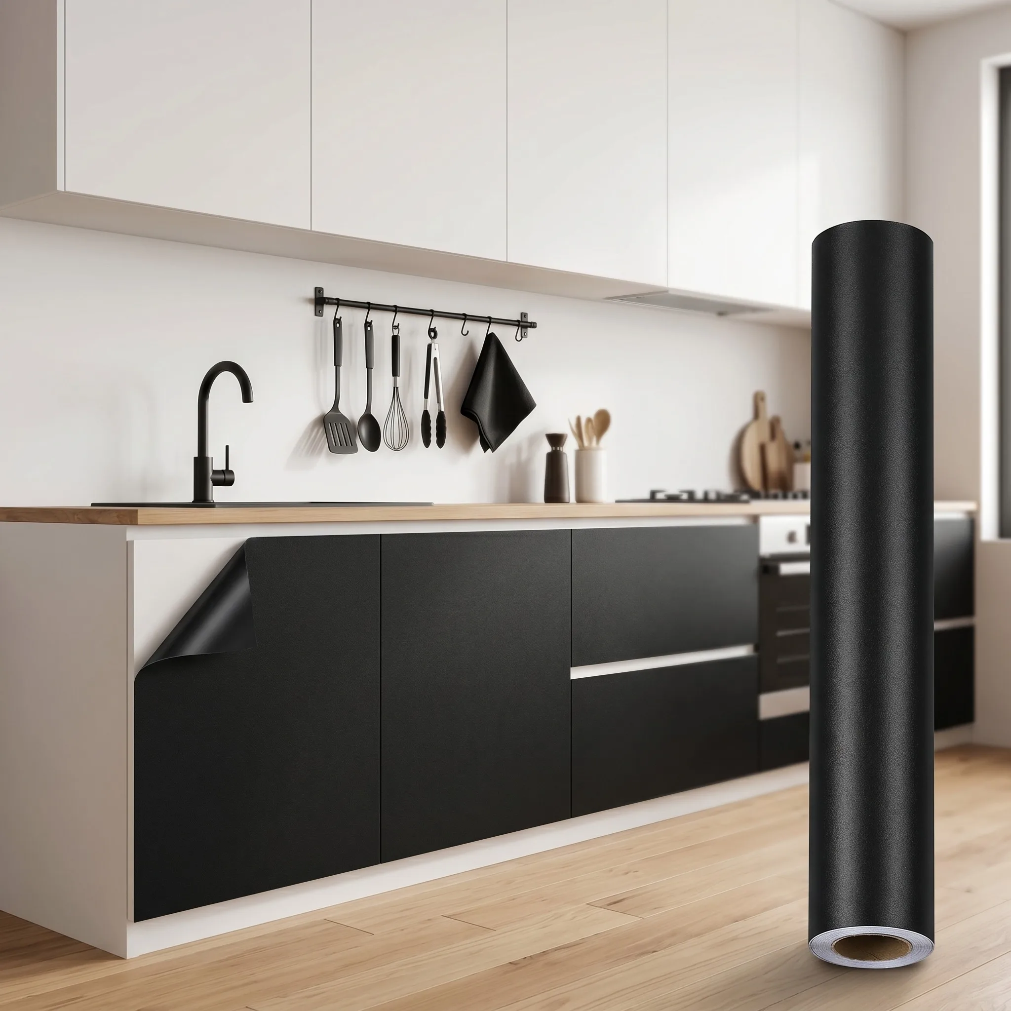 Matte Cabinet Film Kitchen Decor Waterproof Solid Color Self Adhesive Thicken Vinyl Wallpapers Bedroom Home Decor Wall Stickers