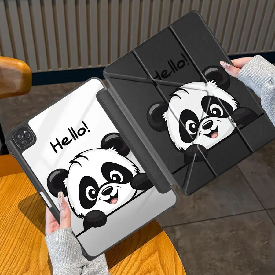Cute Hello Panda Tablet Case For iPad Pro 11 10 9 8 7 th 12.9inch Air 4 5 M3 M2 M4 11inch Mini 6 7 Pro 2025 Holder Cover