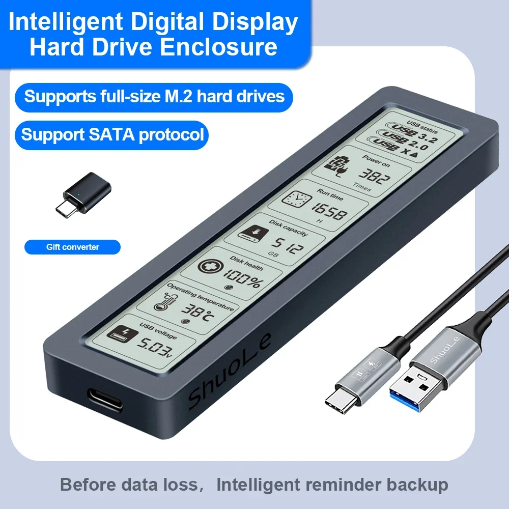 Intelligent digital hard drive enclosure M2 with display screen SATA/NVME/NGFF single protocol solid-state drive digital large