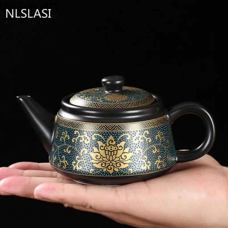 

Jingdezhen Vintage Black Ceramics Tea Pot Chinese Tea Set Customization Porcelain Teapot Oolong Tea Handmade Kettle 240ml