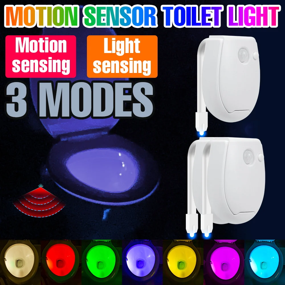 RGB LED Toilet Lamp PIR Motion Sensor Nightlights 3 Modes 7 Colors For Bathroom Toilet Bowl Human Induction Atmosphere Lighting