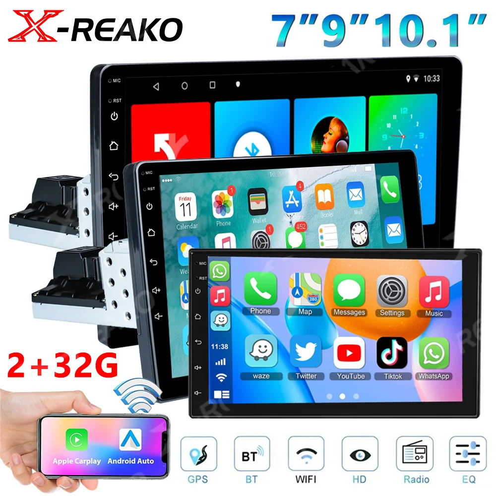 

X-REAKO 2+32G 1 Din 7"/9"/10.1" Inch Andriod 12 Car Radio Multimedia Player Bluetooth GPS Navigation WIFI USB FM Support Carplay
