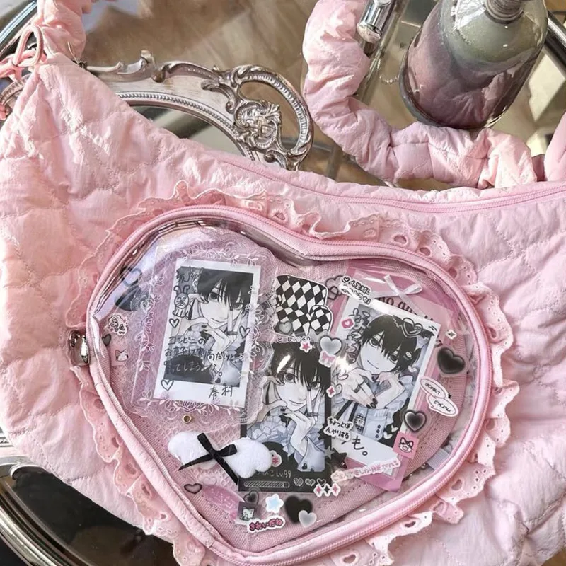 

Transparent Pocket Japan Style Dumpling Bag Lace Pleated Harajuku Y2k Pain Bag Girl High-capacity Kawaii Crossbody Bag For Women