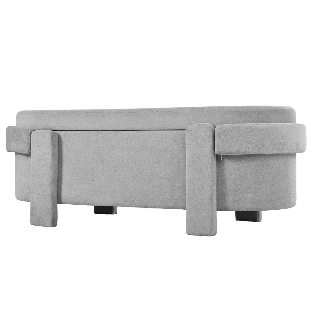 PINGGO Graue Gepolsterte Aufbewahrungsbank mit Deckel 121,5x49x44,5cm Fleece-Sitzbox für Wohnzimmer Schlafzimmer – Detail 12