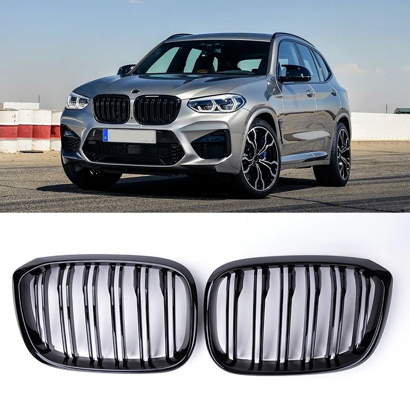 

1 Pair Front Grille Kidney Grill 2 Slat for BMW G01 G02 G08 X3 X4 2018-2021 Car Styling Gloss Black Racing Grills Accessories