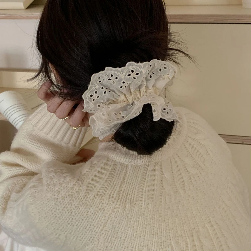 

1 шт. Изысканные эластичные резинки для волос в стиле Лолита с кружевом, объемные кружевные французские резинки-пружинки, держатели для хвоста, повязки на голову, аксессуары для волос