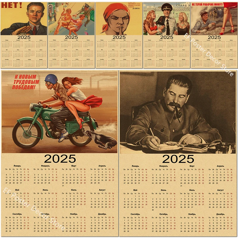 Russian Calendar 2025 Poster Celebrity Stalin USSR CCCP Home Room Bar Decor Painting Vintage Kraft Paper Prints Art Wall Picture