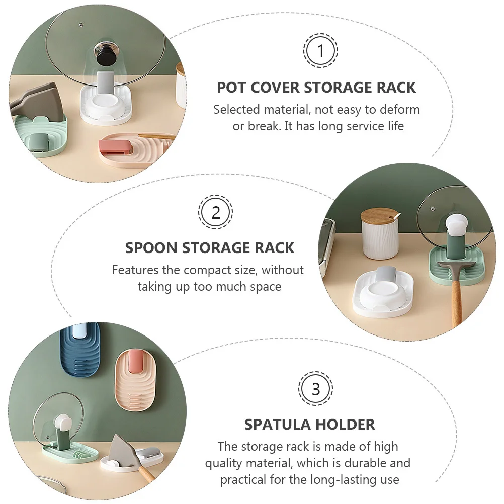 

3Pcs Kitchen Spoon Spatula Pot Cover Rack Material Reusable Design Compact Size Multiple Slot Kitchenware Storage Rack