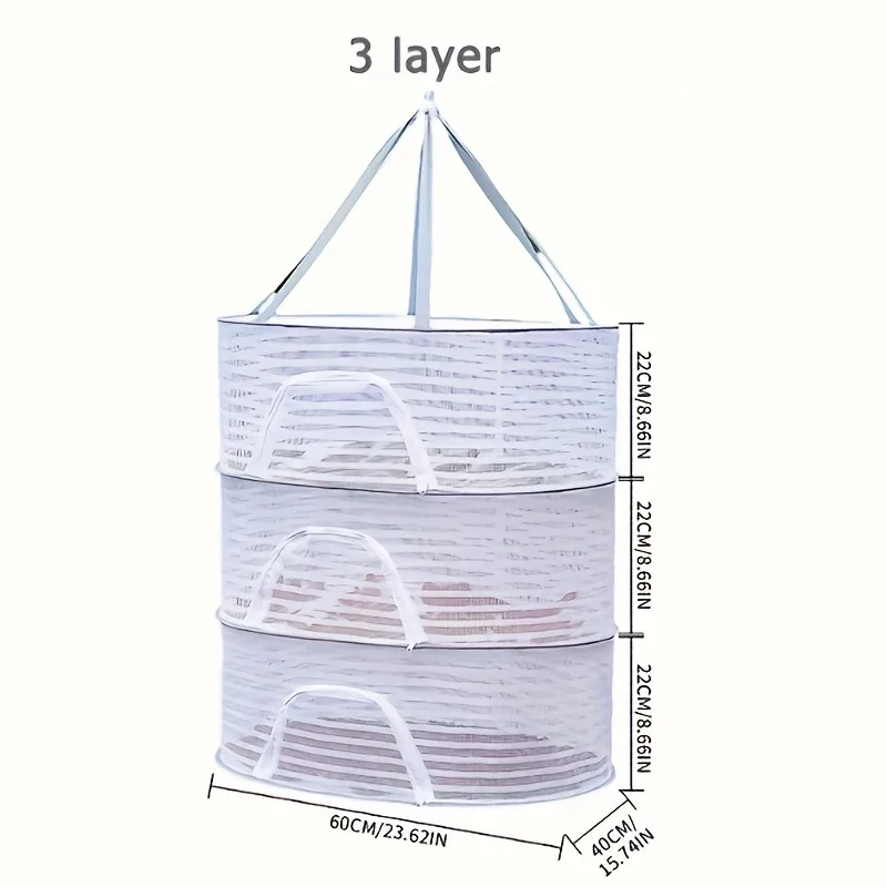 Versatile Foldable Drying Rack with Zipper 3 Layer Mesh Dryer for Herbs Fruits Vegetables  Fish Durable Fabric with Carry Handle