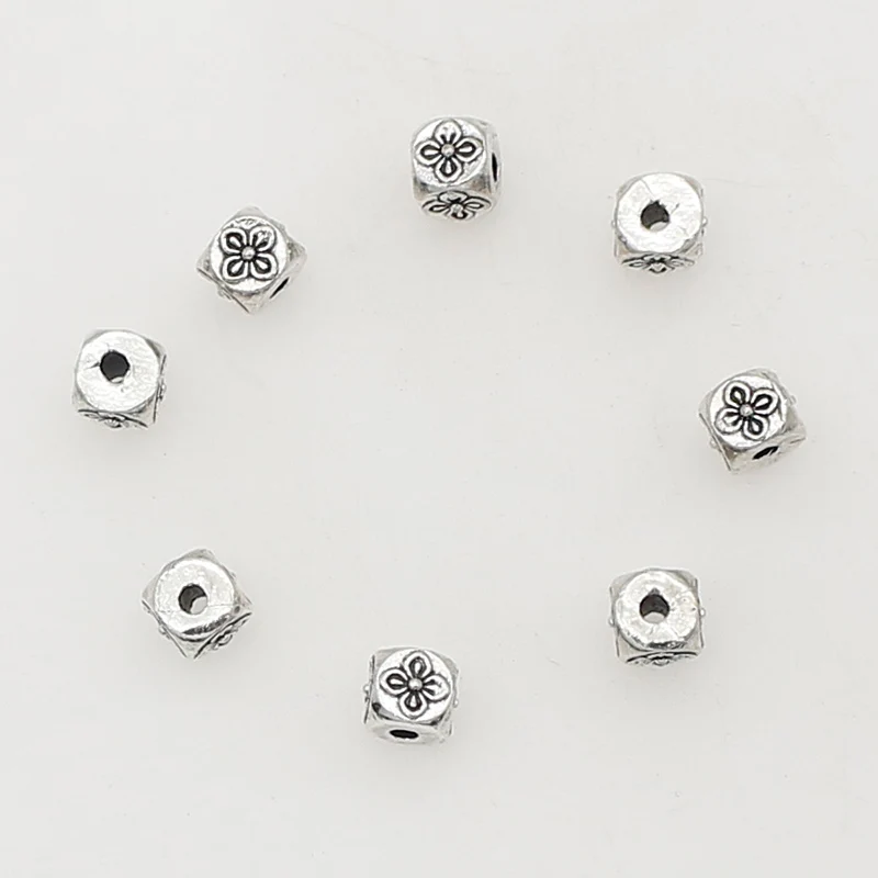 100pcs/Lot Four Sides Flower Square Small Beads 5mm Manual Bracelets Earrings Craftwork Loose Spacers DIY Jewelry Accessories