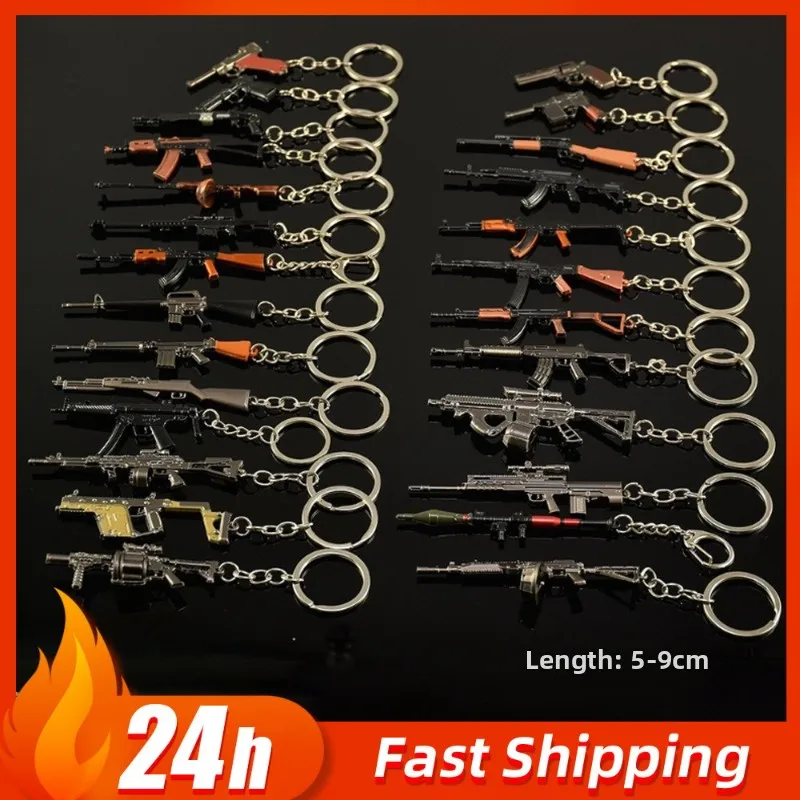 9cm/3.54in Game Peripherals Hot Weapons Metal Mini Gun Keychain Barrett AKMT88 Sniper Rifle STG44 Backpack Pendants Crafts Gifts