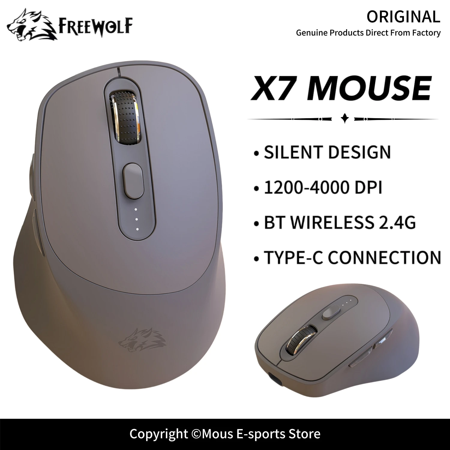 FREEWOLF X7 Dual Mode Bluetooth Mouse 4000 DPI Optical Gaming Silent Click Rechargeable 500mAh Battery Level Indicator for Home