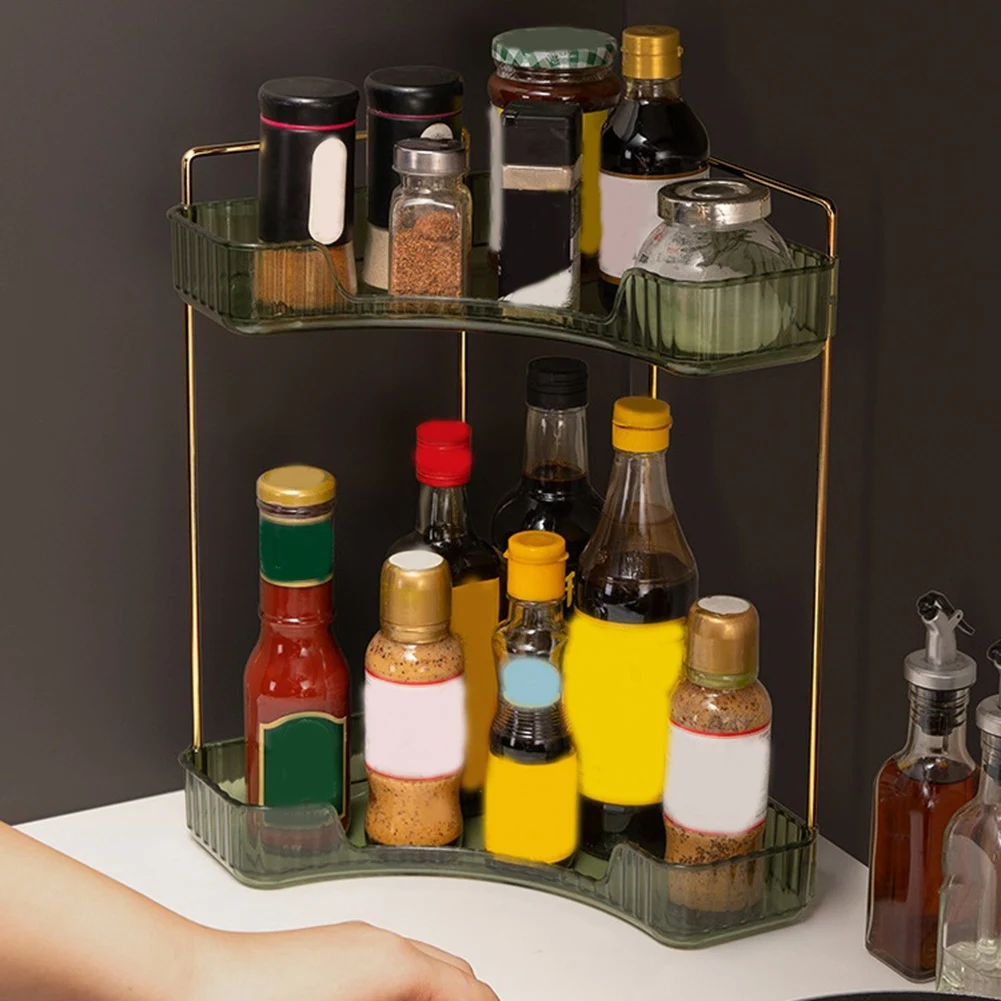 バスルームカウンタートップオーガナイザー、2層、多機能コーナー、メイクアップオーガナイザー、香水