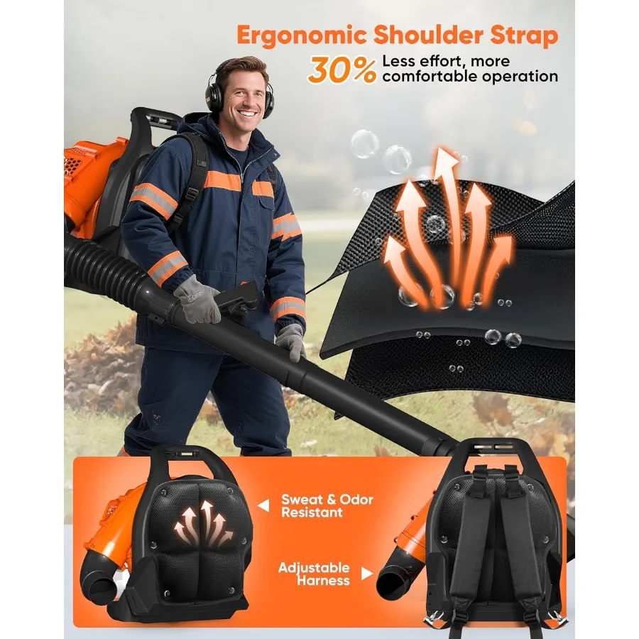 حقيبة ظهر منفاخ أوراق الغاز 52cc مع 564 CFM و216 MPH أداء نظام تسخير مريح لتشغيل مريح منخفض فيبرا