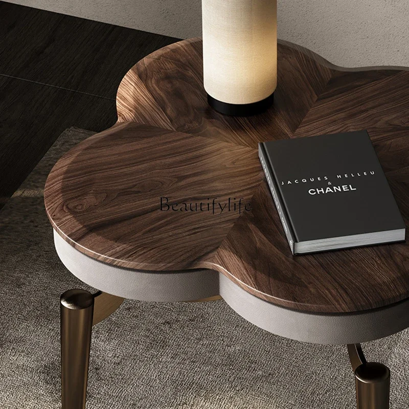 pg45Italian light luxury edge table high-end black walnut round corner table