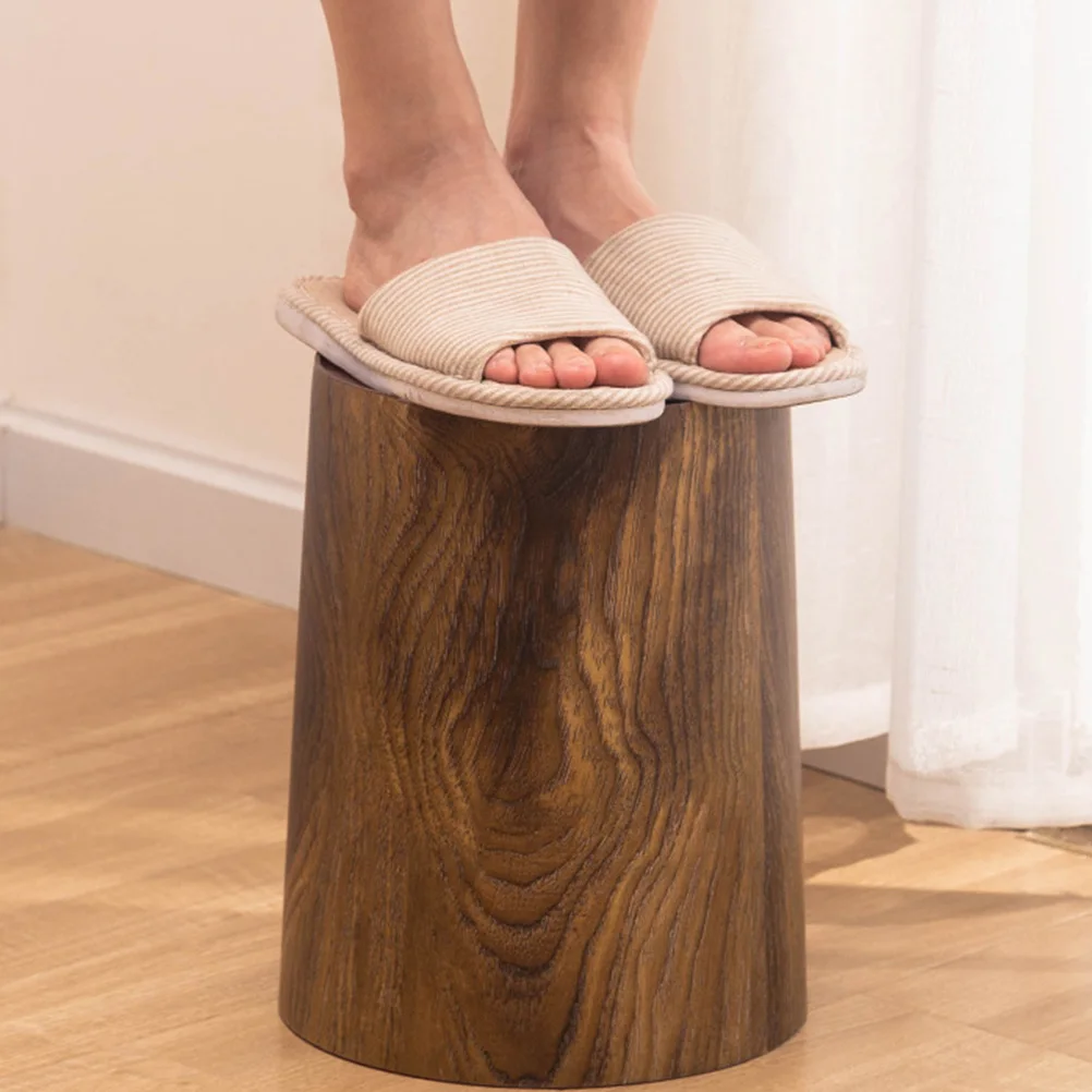 

1pc Retro Trash Can Simple Plastic Waste Container Imitation Wood Grain Kitchen Garbage Can Living Room Office Desk Trash