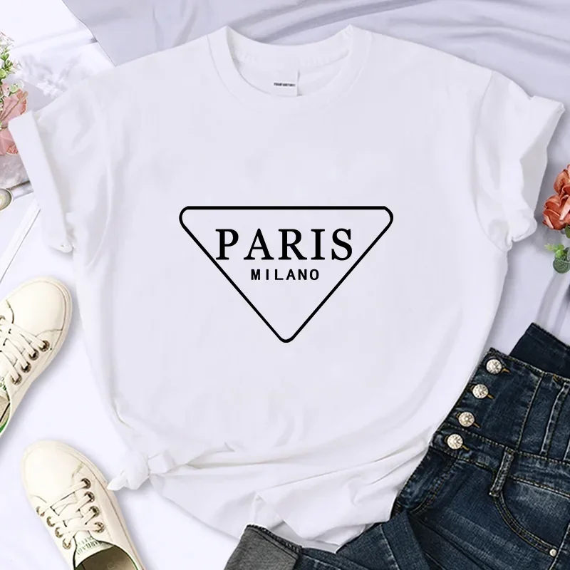 

Paris For Women's Luxury Brand High-Quality Summer Print T-shirt 100% Cotton Casual Oversized Y2k Personality Sleeve O-neck