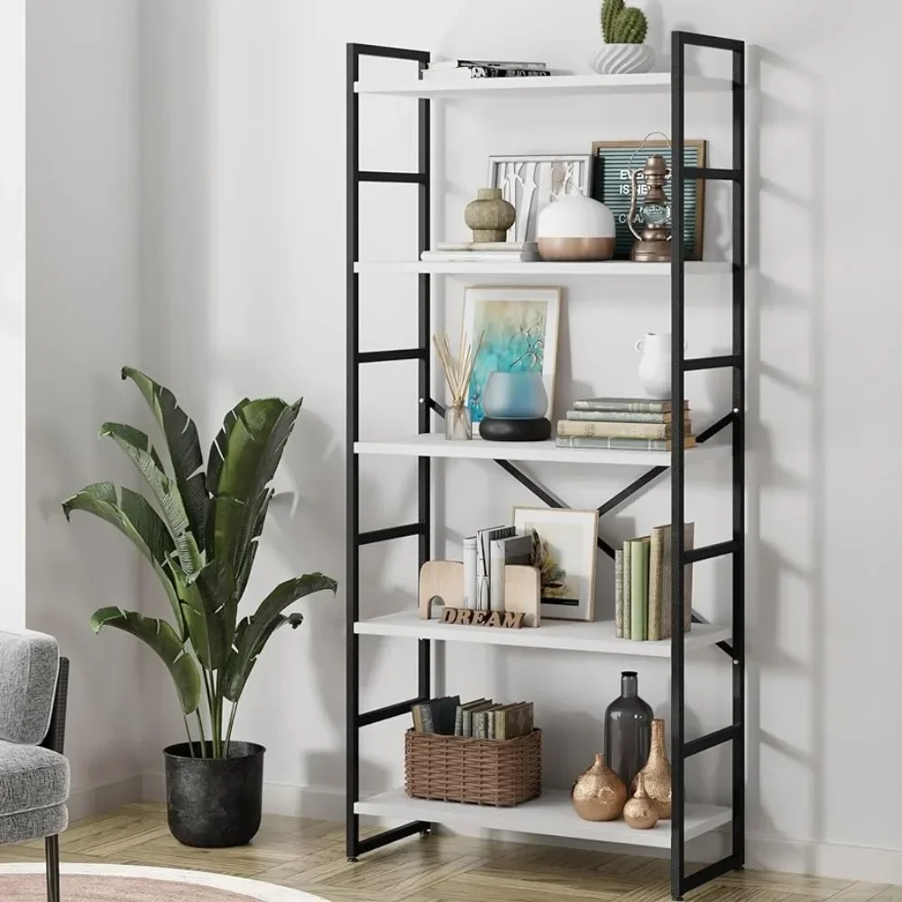 5 Tiers Bookshelf, Classically Tall Bookcase Shelf,Book Rack,Modern Holder in /Living Room/Home,Storage Shelves for Books,White