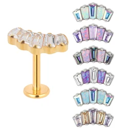 G23 Titanium Ear Studs 5 Oblong CZ Blaze Curve Top Threaded Labret PIERC Lip Stud Ear Cartilage Tragus Helix Piercing Jewelry